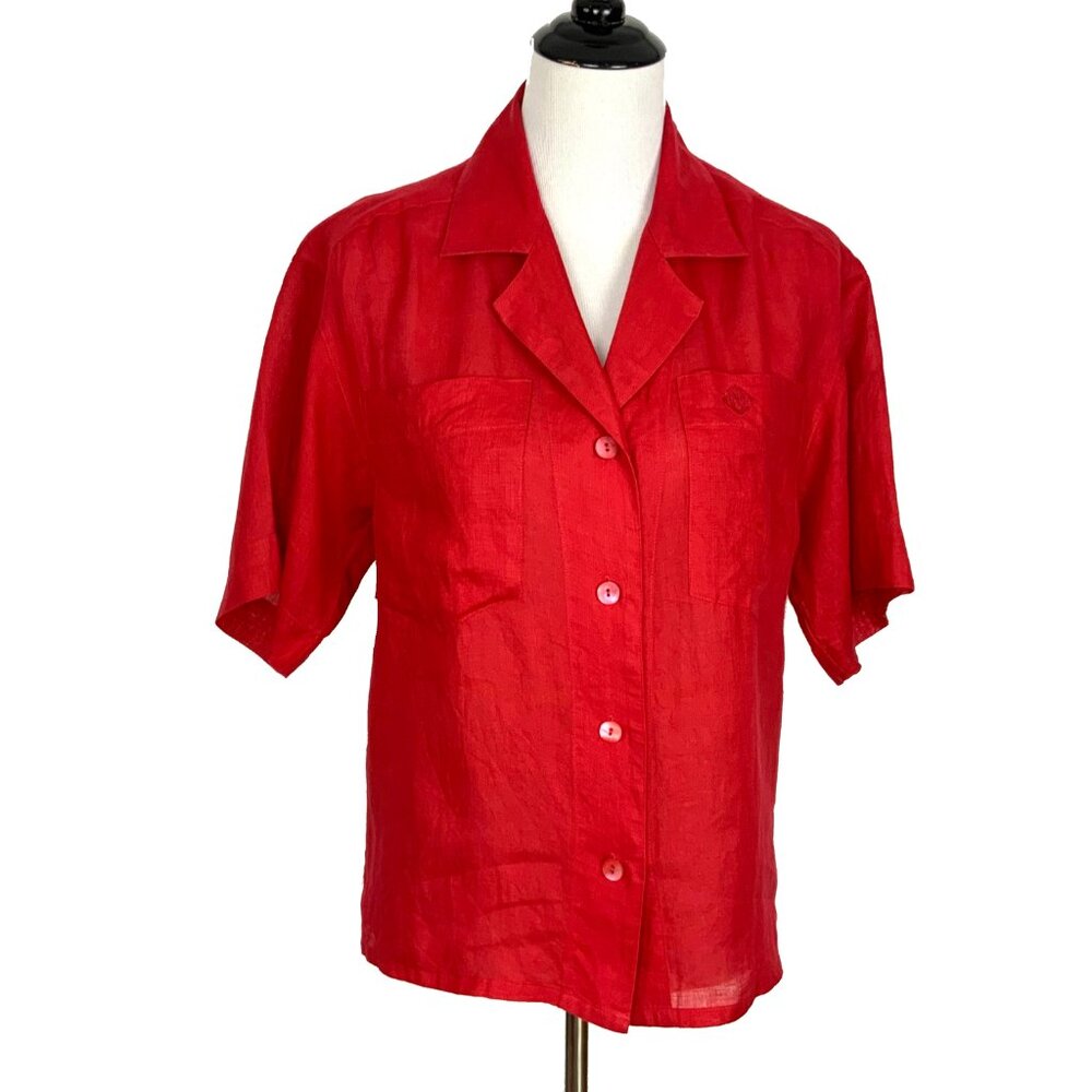Vintage 90s Ann Taylor 100% Linen Red Button Up Shirt Small - Picture 1 of 16